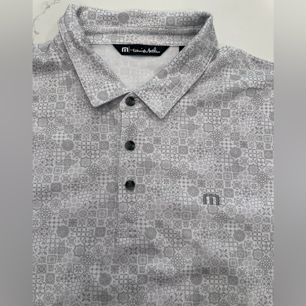 Travis Mathew Light Gray Patterned Polo Shirt - image 2